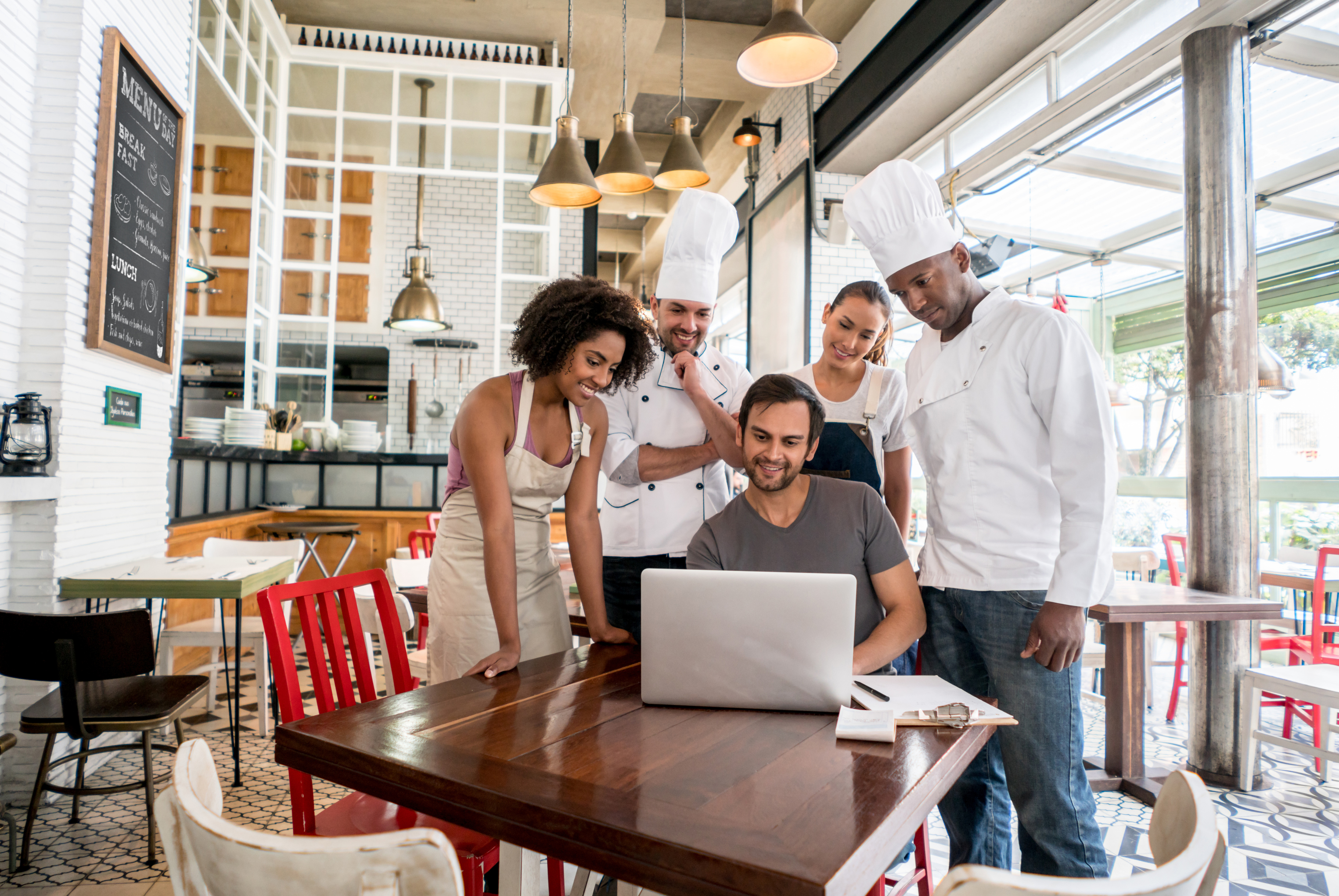 Restaurant's staff in a business meeting